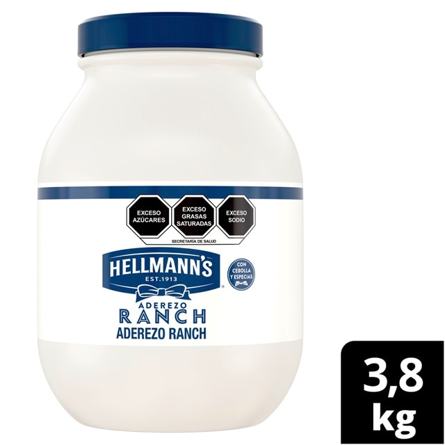 Hellmann’s® Aderezo Ranch Economy 3,8 Kg - Hellmann's® Aderezo Ranch es ideal para ensaladas sándwiches, dips y acompañamientos para snacks o entradas. Con cebolla y especias.