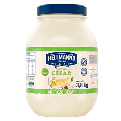 HELLMANNS ADEREZO CESAR 3.8 kg (3,7 L) - Hellmann’s® Aderezo Cesar es ideal para ensaladas sándwiches y dips. Es cremoso* y con queso parmesano. Sin saborizantes y colorantes artificiales.