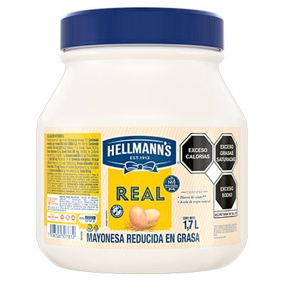 Hellmann's® Mayonesa Real 1.7 L - Hellmann's® Real es una mayonesa reducida en grasa que puede emplearse para distintas aplicaciones en frío y en caliente.