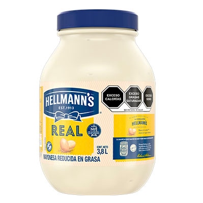Hellmann's® Mayonesa Real 3.8 L - Hellmann's® Real es una mayonesa reducida en grasa que puede emplearse para distintas aplicaciones en frío y en caliente.