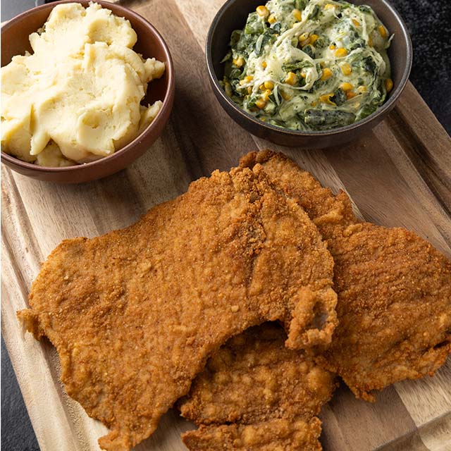 Milanesa con Rajas y Puré Milanesa con Rajas y Puré