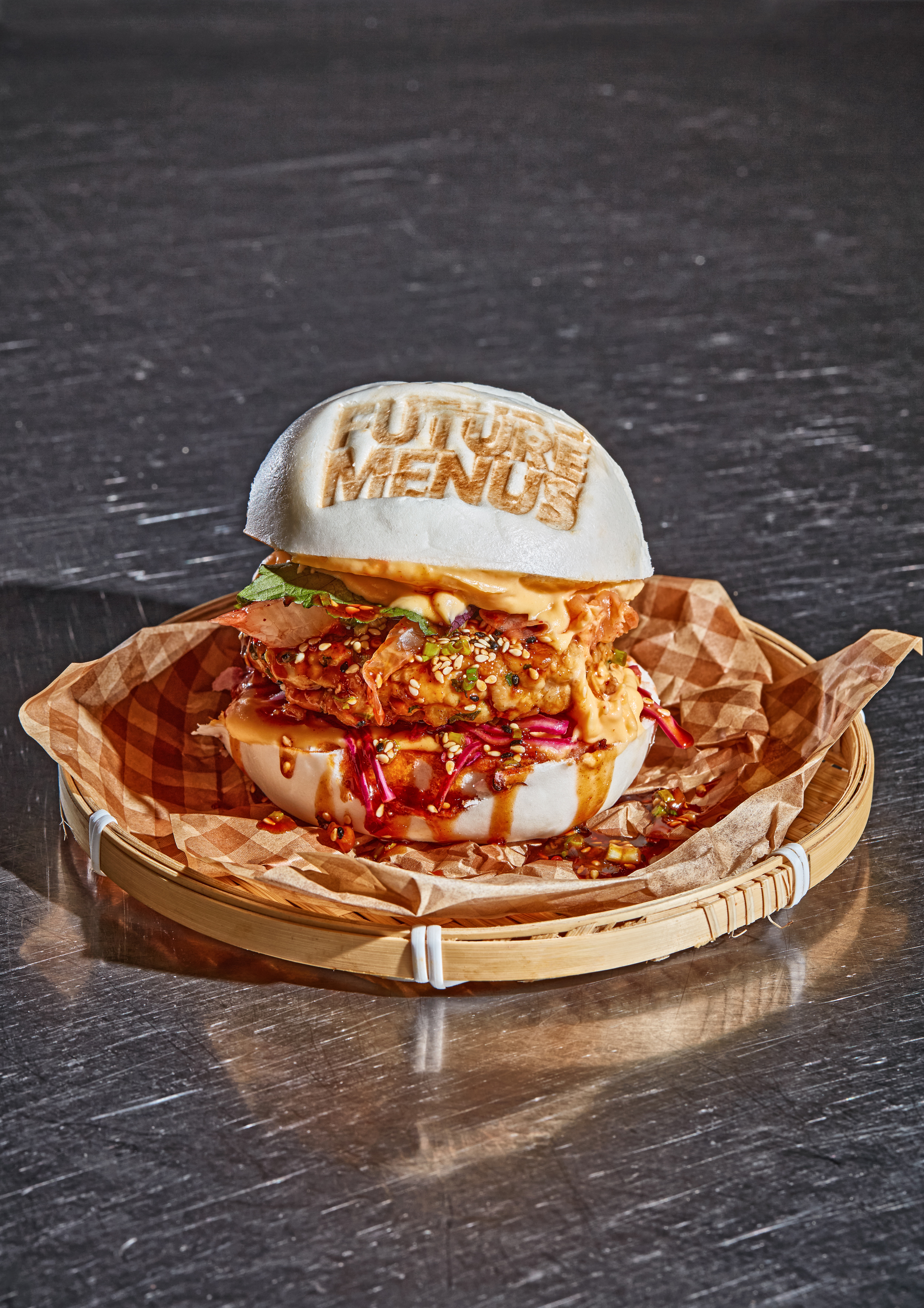 A burger in a tray