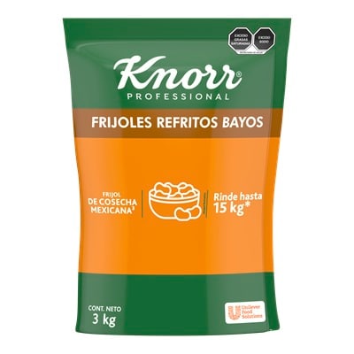 Knorr® Professional Frijoles Refritos Bayos en Polvo 3 Kg - Con Knorr® Professional Frijoles Refritos puedes ahorrar hasta 1.26 horas de procesamiento de frijol en tu operación.*