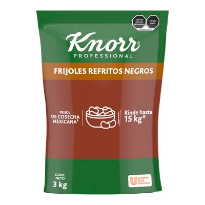 Knorr® Professional Frijoles Refritos Negros en Polvo 3 Kg - Con Knorr® Professional Frijoles Refritos puedes ahorrar hasta 1.26 horas de procesamiento de frijol en tu operación. *