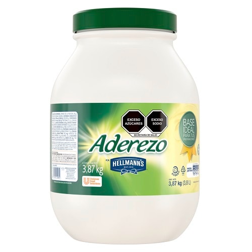 Hellmann's® Aderezo de Mayonesa 3,8 Kg - Aderezo es un producto elaborado bajo las credenciales de Hellmann’s®, ideado como base para aderezos y preparaciones que requieren una base neutra para su preparación, tal como aderezos y salsas.