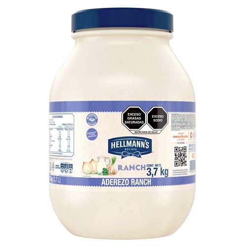 Hellmann’s® Aderezo Ranch Regular 3,8 Kg - Hellmann’s® Aderezo Ranch es ideal para ensaladas sándwiches, dips y acompañamientos para snacks o entradas. Es cremoso* y con especias. Sin saborizantes artificiales. Mismo sabor, nueva imagen