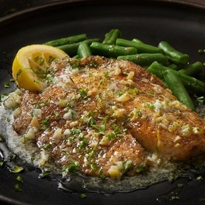 Baked Tilapia in a Lemon, Garlic and Butter Sauce with Steamed Green Beans