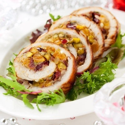 Turkey breast stuffed with cranberry,apricot and pistachio for Christmas